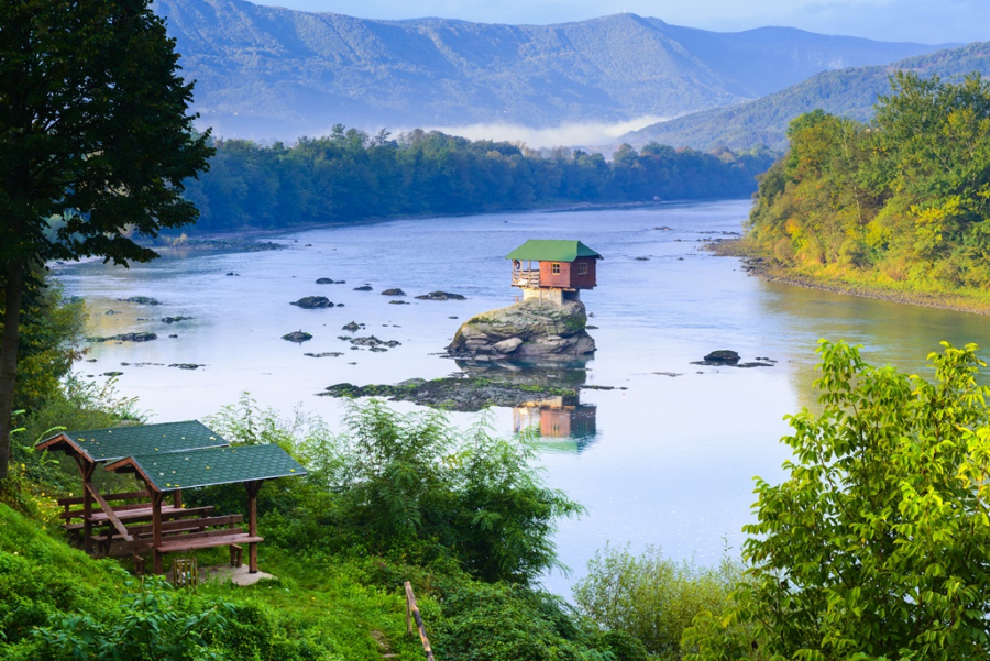 Lonely house on the river Drina